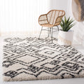 SAFAVIEH Belize Shag Collection Area Rug - 6'7' Square, Ivory & Charcoal, Boho Tribal Design, Non-Shedding & Easy Care, 2-inch Thick Ideal for High Traffic Areas in Living Room, Bedroom (SGB488B)