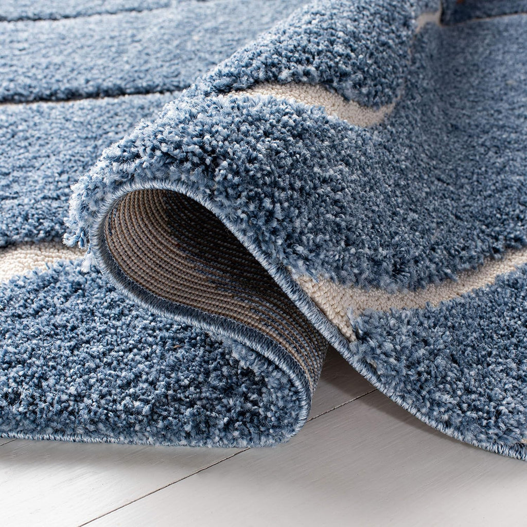 SAFAVIEH Florida Shag Collection Runner Rug - 2'3' x 15', Light Blue & Cream, Non-Shedding, 1.2-inch Thick, Ideal for Living Room, Hallway, Foyer, Bedroom (SG471-6011-215)