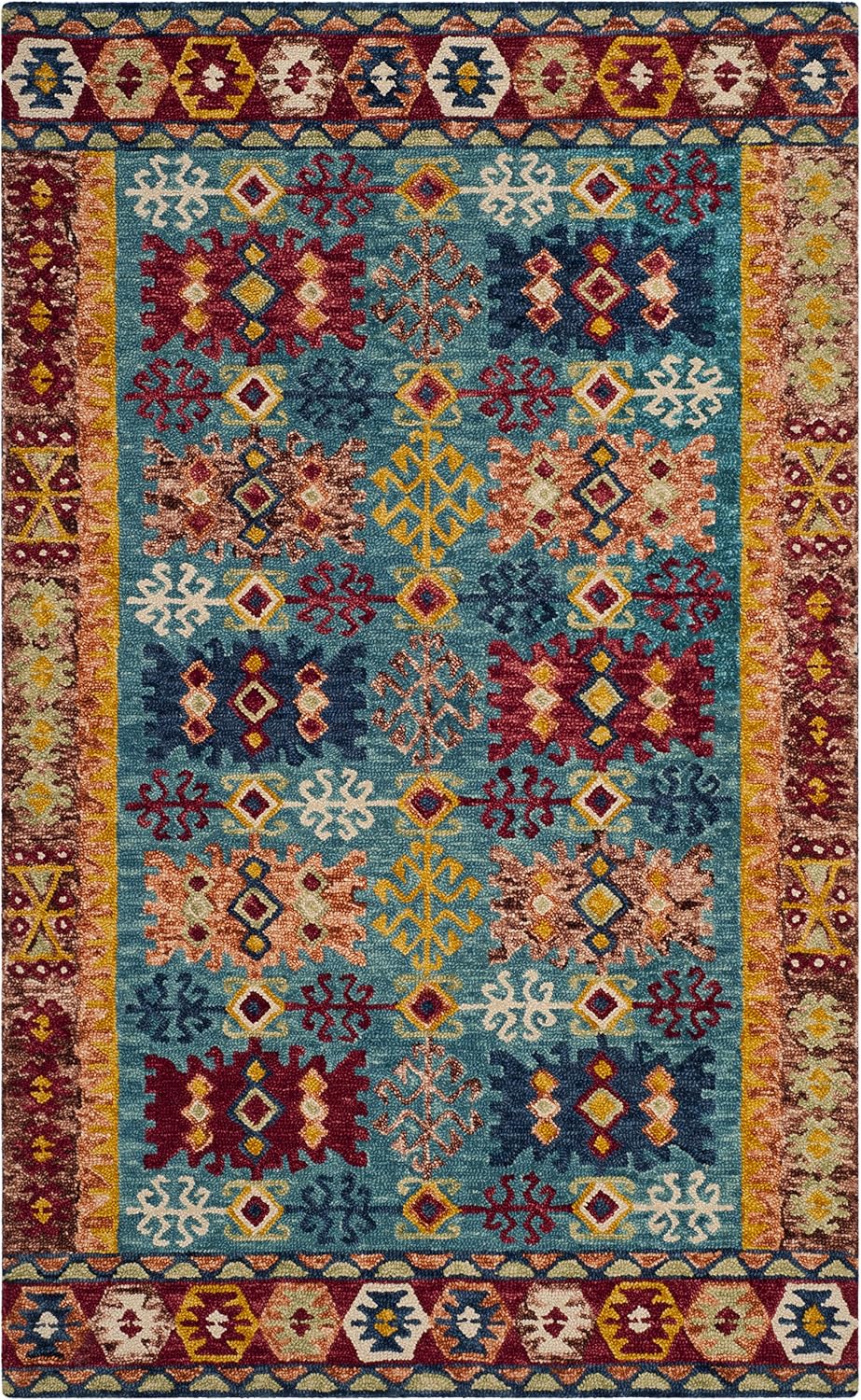 SAFAVIEH Aspen Collection Area Rug - 5' x 8', Blue & Red, Handmade Boho Tribal Wool, Ideal for High Traffic Areas in Living Room, Bedroom (APN503A)