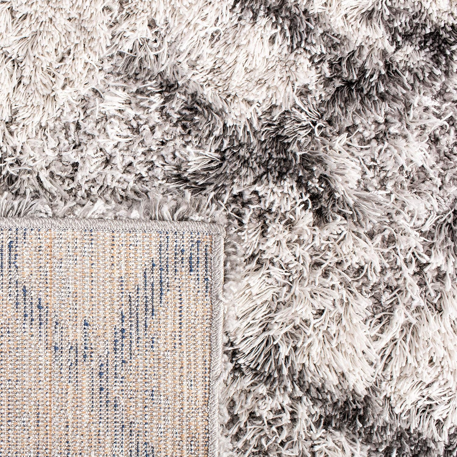 SAFAVIEH Horizon Shag Collection X-Large Area Rug - 11' x 15', Grey & Ivory, Abstract Design, Non-Shedding & Easy Care, 2-inch Thick Ideal for High Traffic Areas in Living Room, Bedroom (HZN894F)