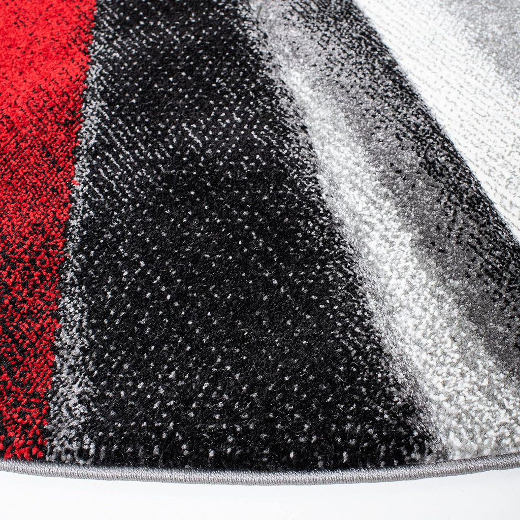 SAFAVIEH Hollywood Collection Area Rug - 6'7' Round, Grey & Red, Mid-Century Modern Design, Non-Shedding & Easy Care, Ideal for High Traffic Areas in Living Room, Bedroom (HLW710Q)
