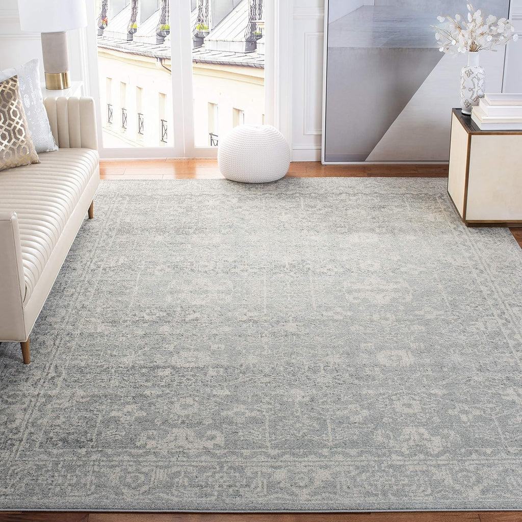 SAFAVIEH Evoke Collection Area Rug - 9' x 12', Silver & Ivory, Shabby Chic Distressed Design, Non-Shedding & Easy Care, Ideal for High Traffic Areas in Living Room, Bedroom (EVK270Z)