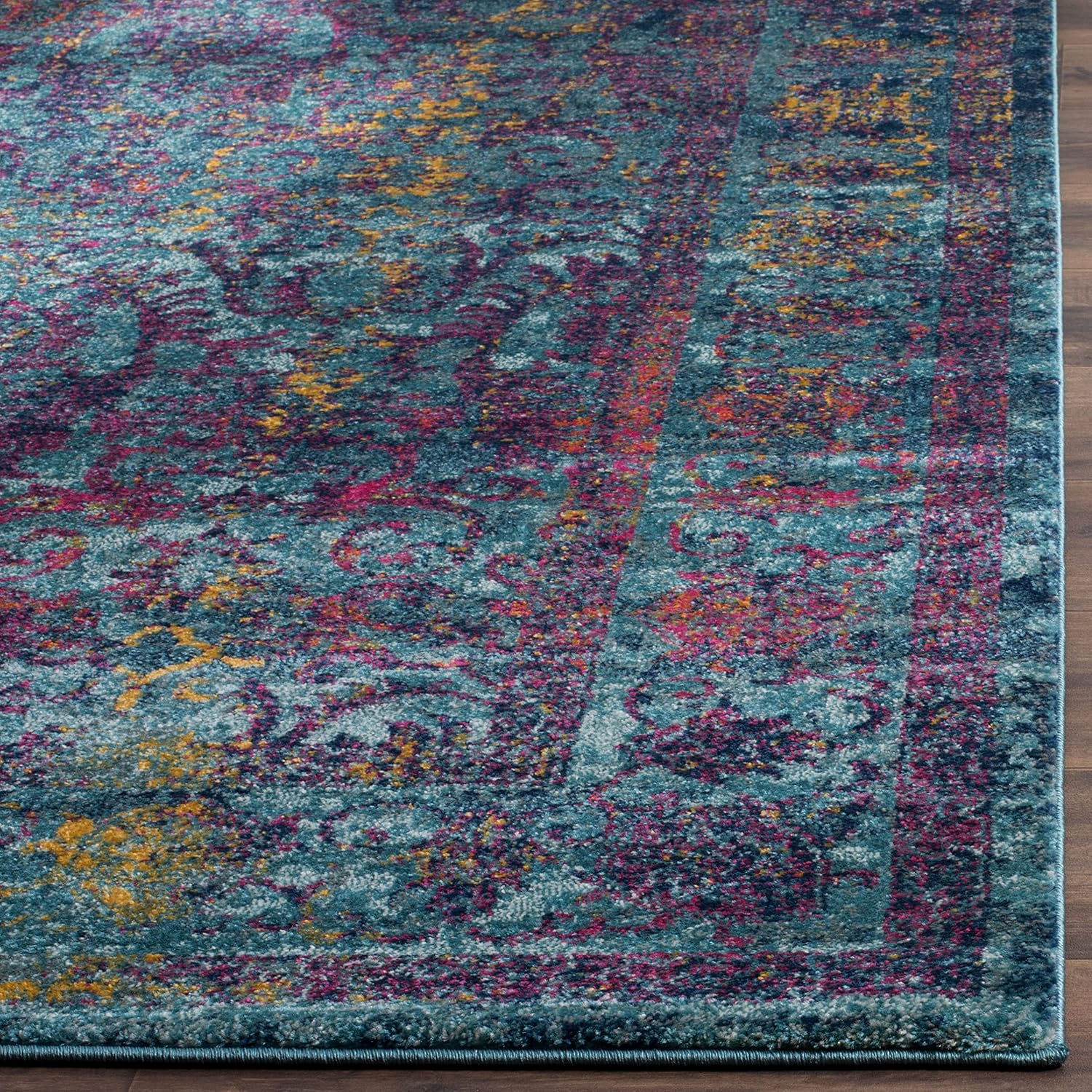 SAFAVIEH Granada Collection 6'7' x 9' Blue/Multi GRA351C Boho Chic Distressed Non-Shedding Living Room Bedroom Dining Home Office Area Rug