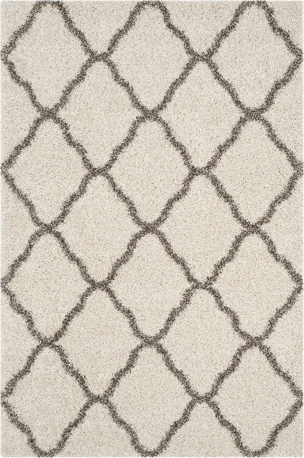 SAFAVIEH Hudson Shag Collection Area Rug - 5'3' x 7'6', Ivory & Grey, Moroccan Trellis Design, Non-Shedding & Easy Care, 2-inch Thick Ideal for High Traffic Areas in Living Room, Bedroom (SGH283A)