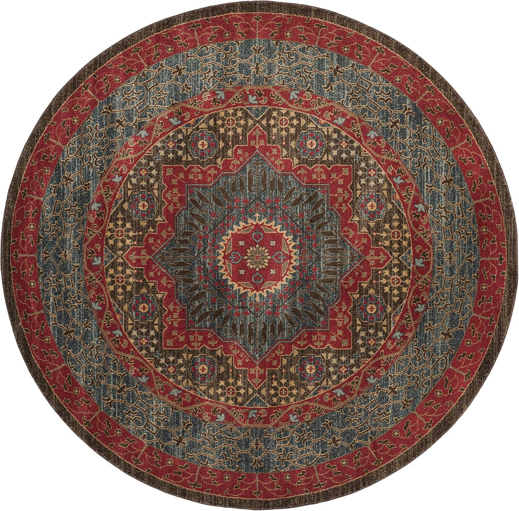 SAFAVIEH Mahal Collection Area Rug - 9' Round, Navy & Red, Traditional Oriental Design, Non-Shedding & Easy Care, Ideal for High Traffic Areas in Living Room, Bedroom (MAH620C)