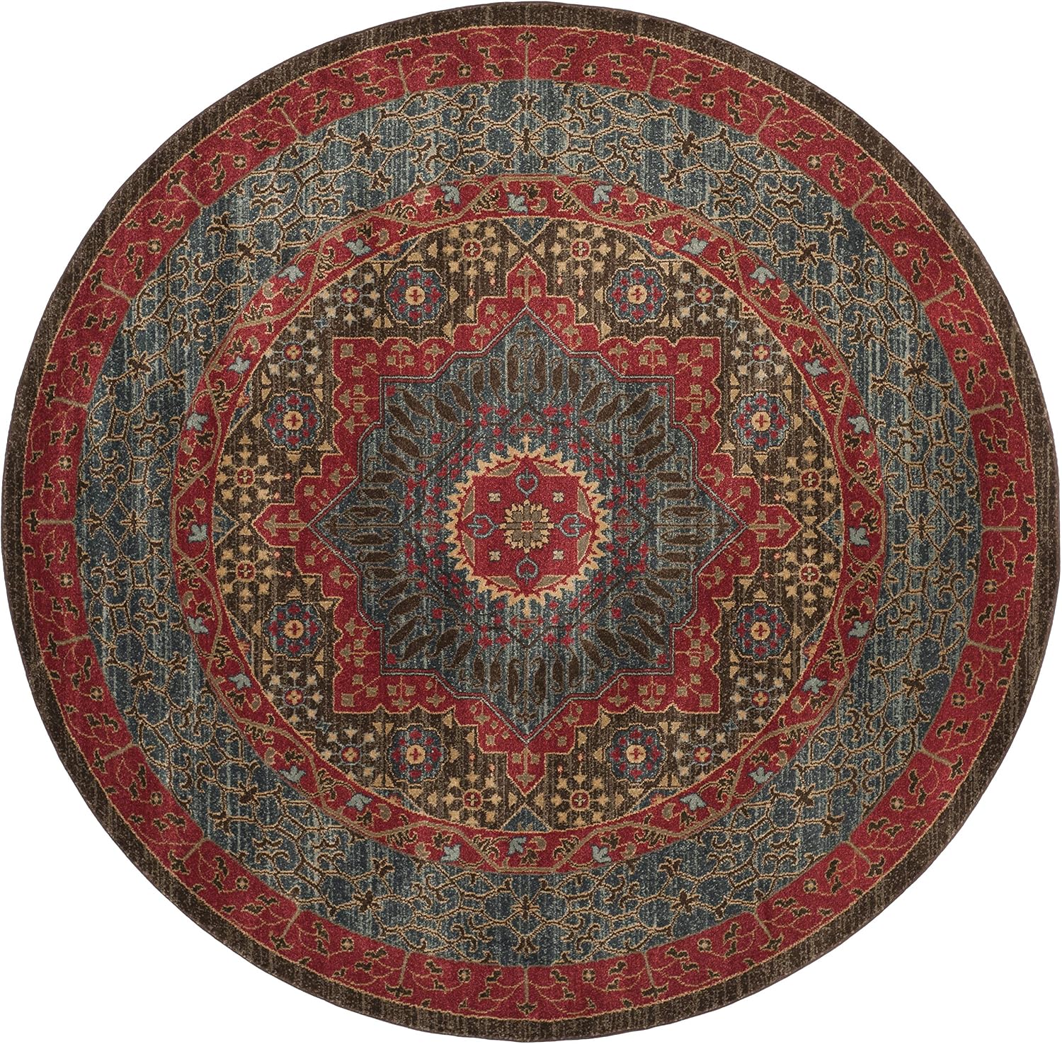SAFAVIEH Mahal Collection Area Rug - 9' Round, Navy & Red, Traditional Oriental Design, Non-Shedding & Easy Care, Ideal for High Traffic Areas in Living Room, Bedroom (MAH620C)