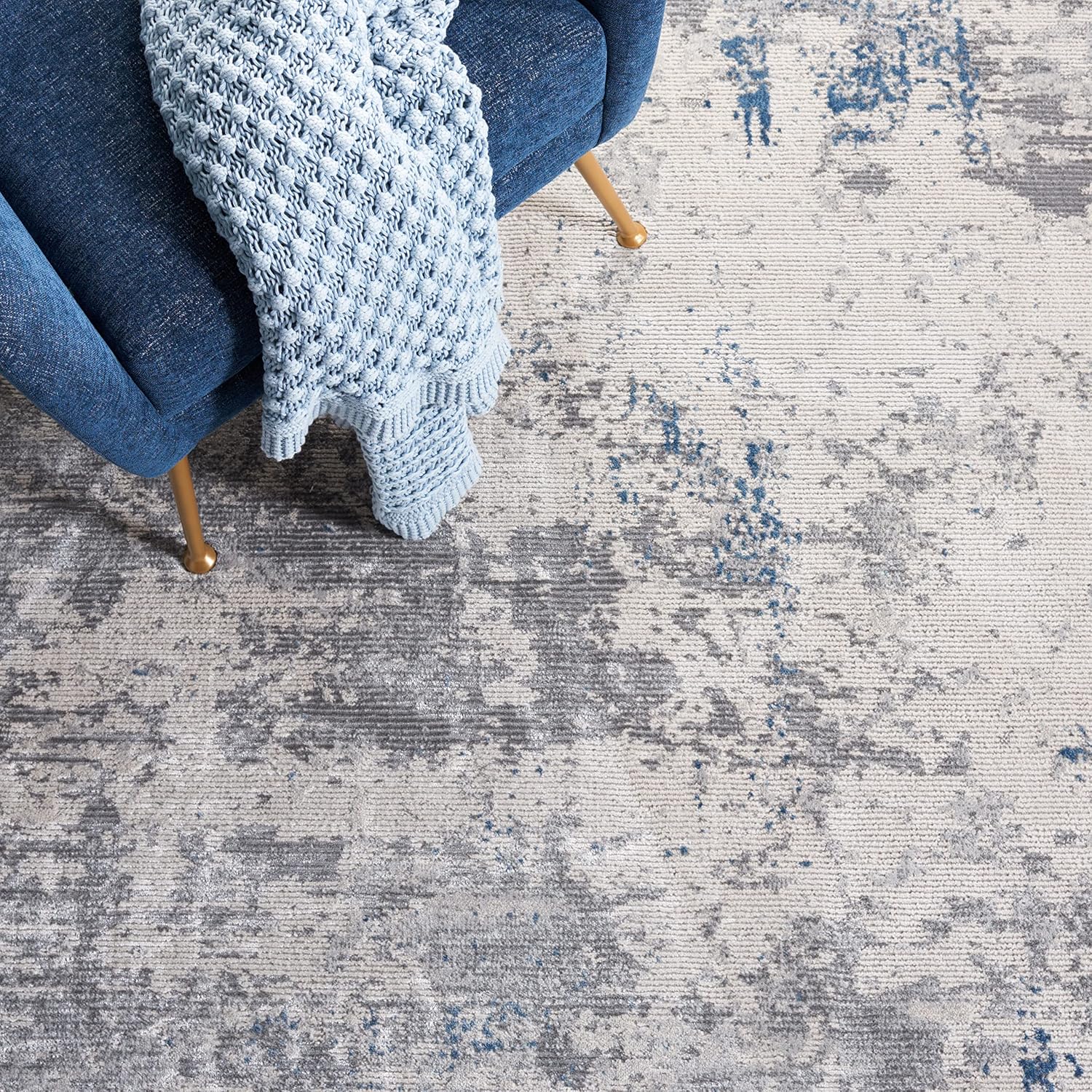 SAFAVIEH Invista Collection Area Rug - 6'7' Square, Grey & Blue, Modern Abstract Design, Non-Shedding & Easy Care, Ideal for High Traffic Areas in Living Room, Bedroom (INV481F)