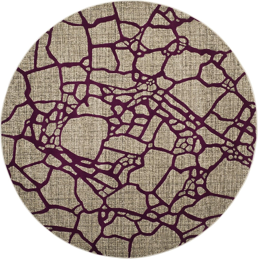 SAFAVIEH Porcello Collection Area Rug - 6'7' Round, Light Grey & Purple, Modern Abstract Design, Non-Shedding & Easy Care, Ideal for High Traffic Areas in Living Room, Bedroom (PRL7737B)
