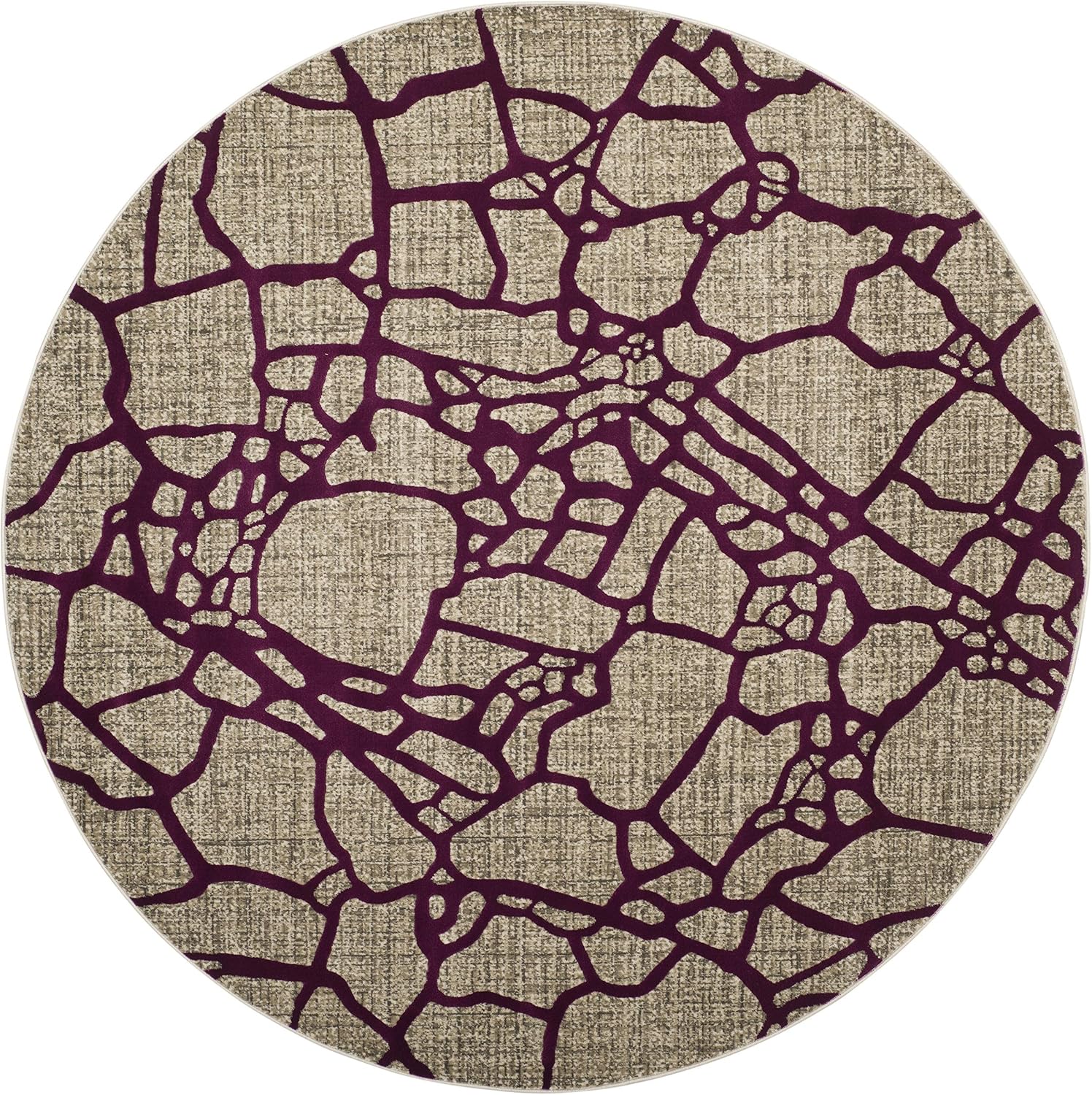 SAFAVIEH Porcello Collection Area Rug - 6'7' Round, Light Grey & Purple, Modern Abstract Design, Non-Shedding & Easy Care, Ideal for High Traffic Areas in Living Room, Bedroom (PRL7737B)