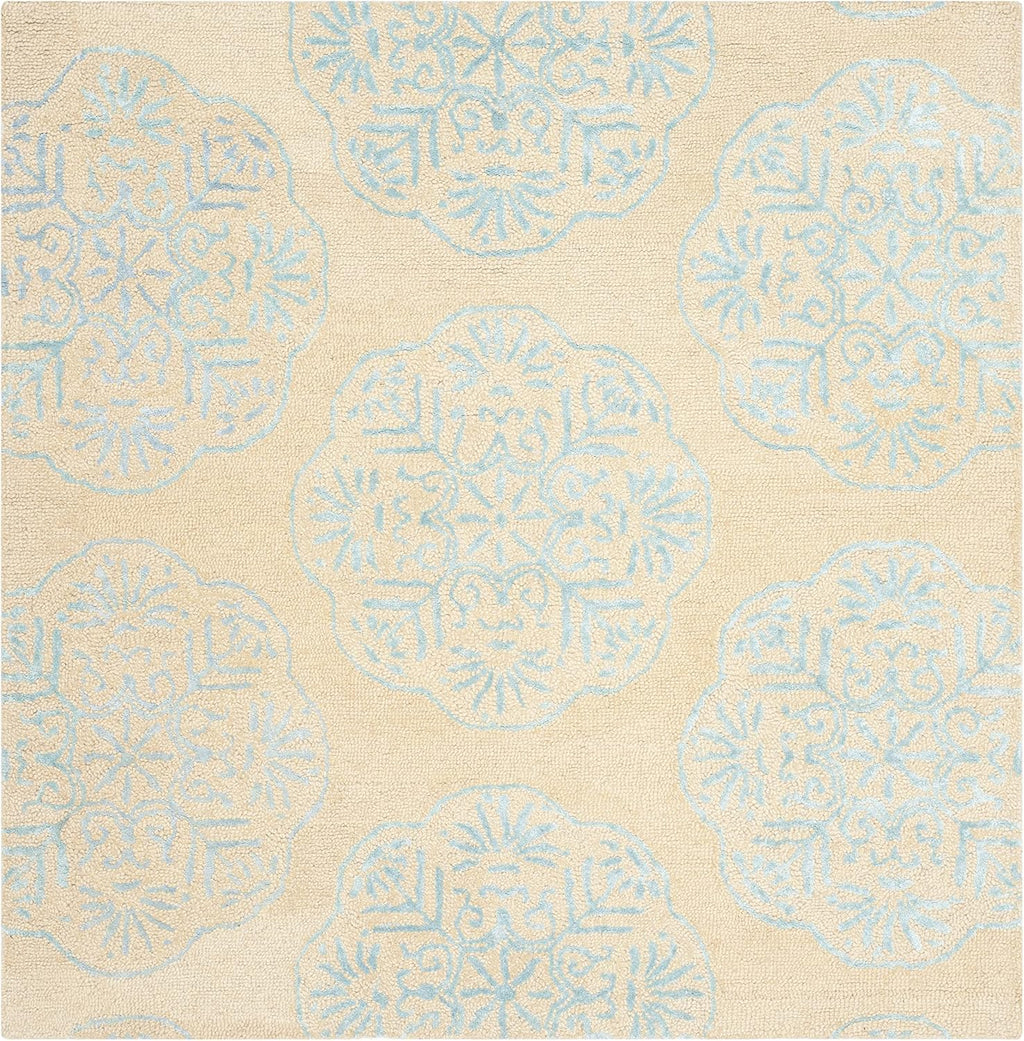 SAFAVIEH Bella Collection Area Rug - 6' Square, Beige & Blue, Handmade Wool, Ideal for High Traffic Areas in Living Room, Bedroom (BEL711C)