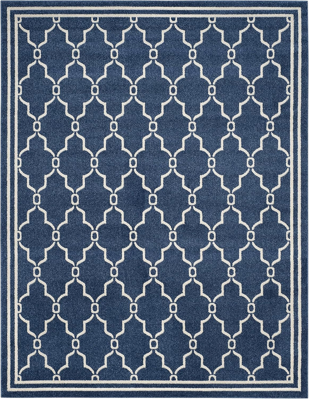 SAFAVIEH Amherst Collection Area Rug - 9' x 12', Navy & Beige, Trellis Design, Non-Shedding & Easy Care, Ideal for High Traffic Areas in Living Room, Bedroom (AMT414P)
