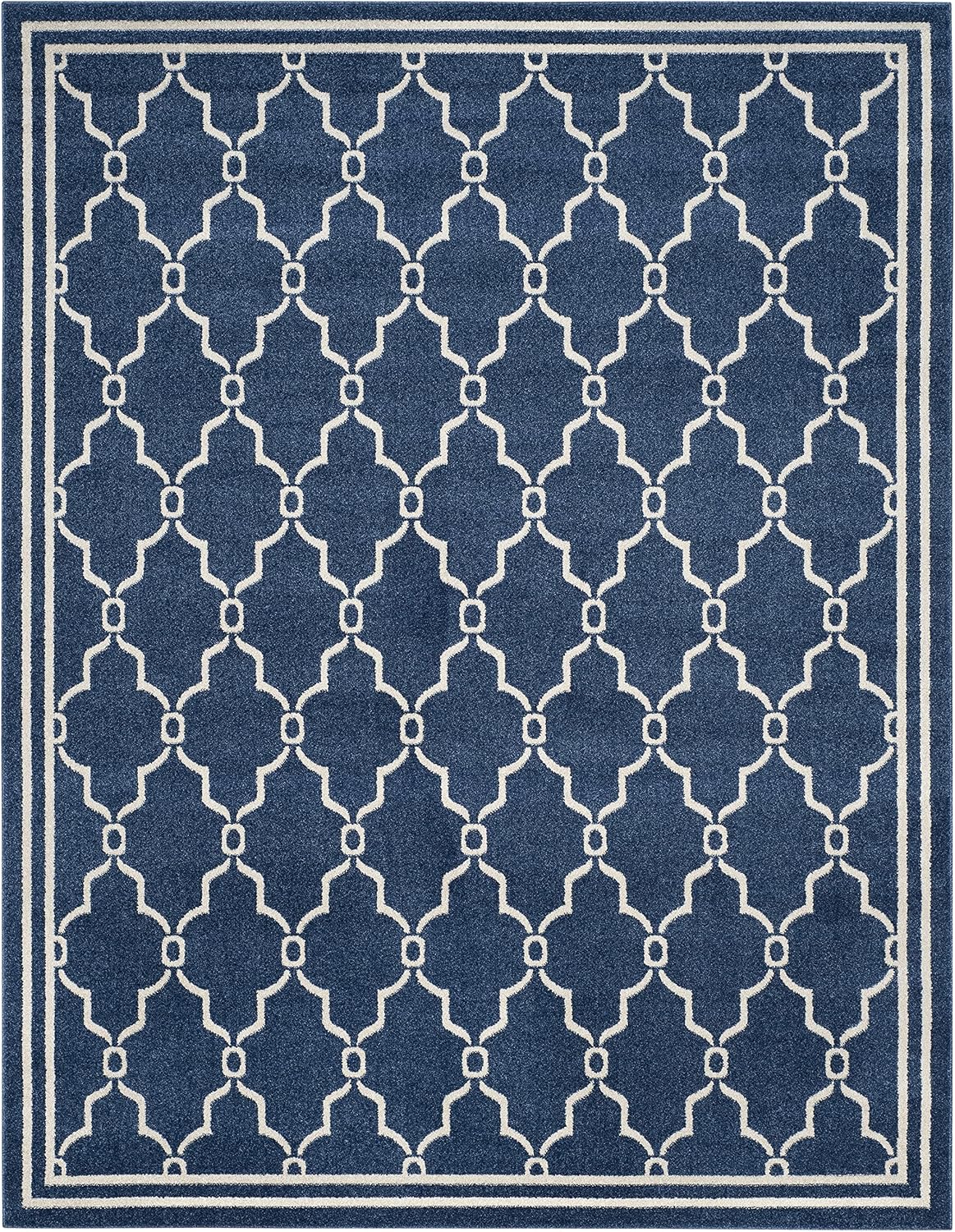 SAFAVIEH Amherst Collection Area Rug - 9' x 12', Navy & Beige, Trellis Design, Non-Shedding & Easy Care, Ideal for High Traffic Areas in Living Room, Bedroom (AMT414P)