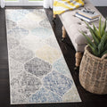 SAFAVIEH Madison Collection Runner Rug - 2'3' x 18', Ivory & Blue, Glam Ogee Trellis Distressed Design, Non-Shedding & Easy Care, Ideal for High Traffic Areas in Living Room, Bedroom (MAD604D)