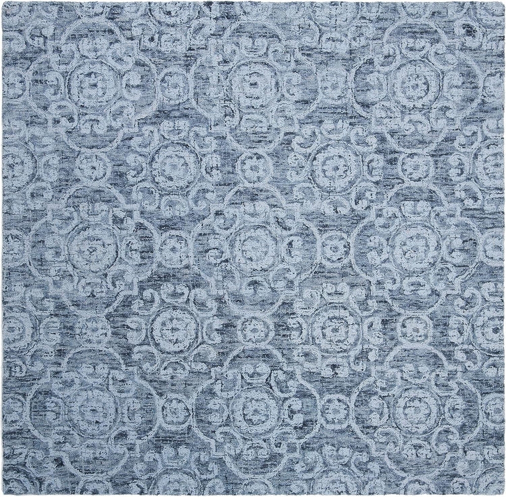 SAFAVIEH Abstract Collection Area Rug - 6' Square, Blue, Handmade Wool, Ideal for High Traffic Areas in Living Room, Bedroom (ABT207A)