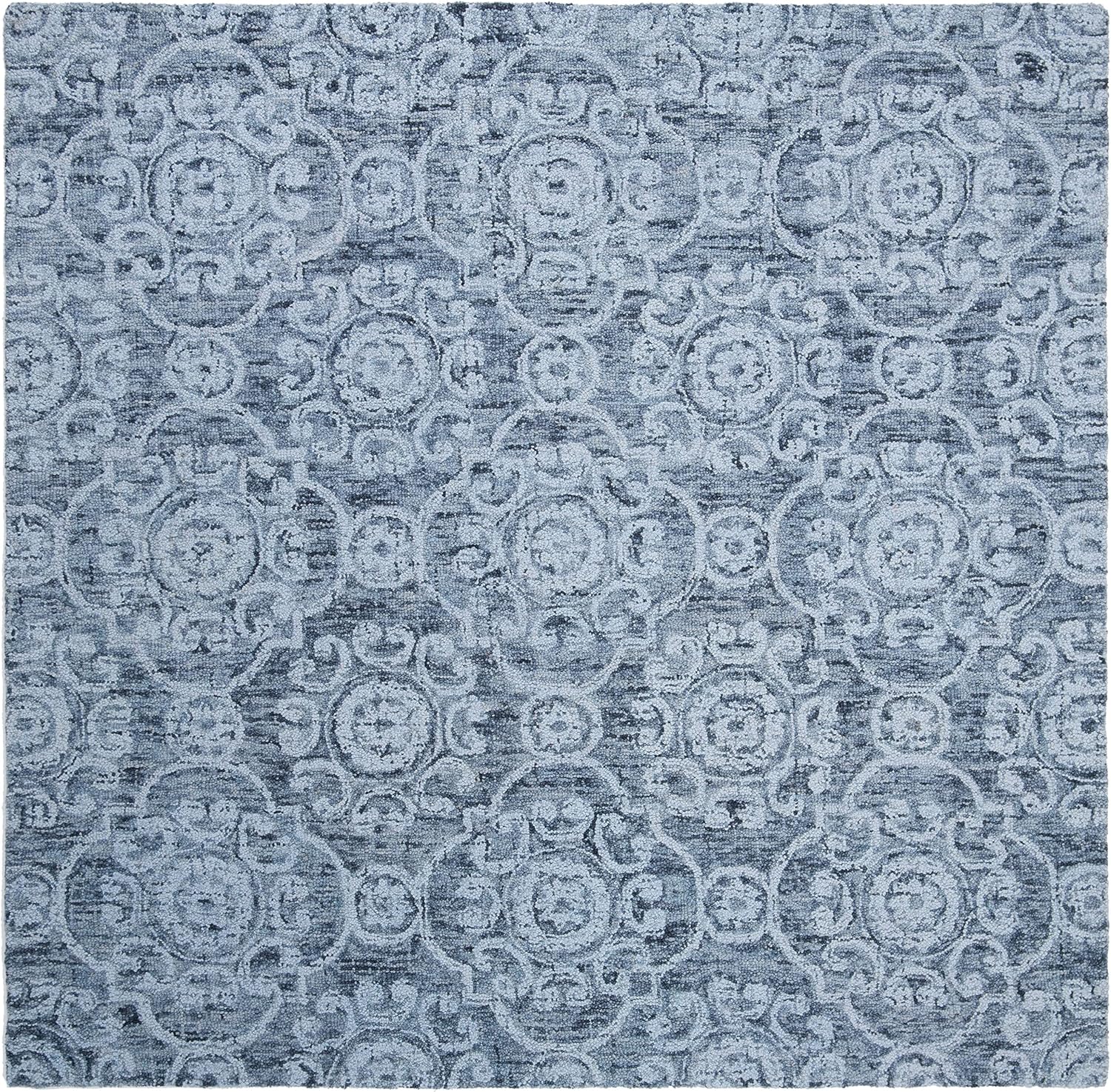 SAFAVIEH Abstract Collection Area Rug - 6' Square, Blue, Handmade Wool, Ideal for High Traffic Areas in Living Room, Bedroom (ABT207A)