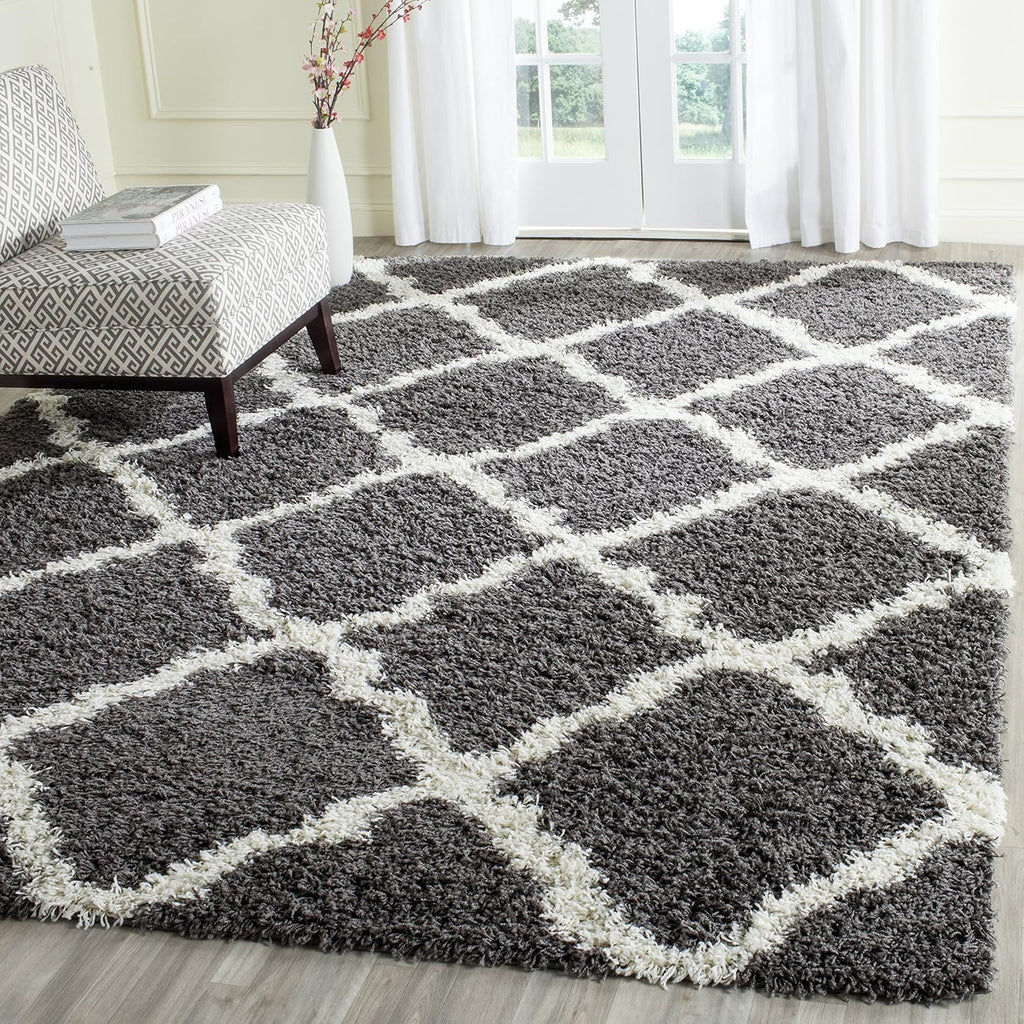 SAFAVIEH Dallas Shag Collection Area Rug - 6' x 9', Dark Grey & Ivory, Trellis Design, Non-Shedding & Easy Care, 1.5-inch Thick Ideal for High Traffic Areas in Living Room, Bedroom (SGD257A)