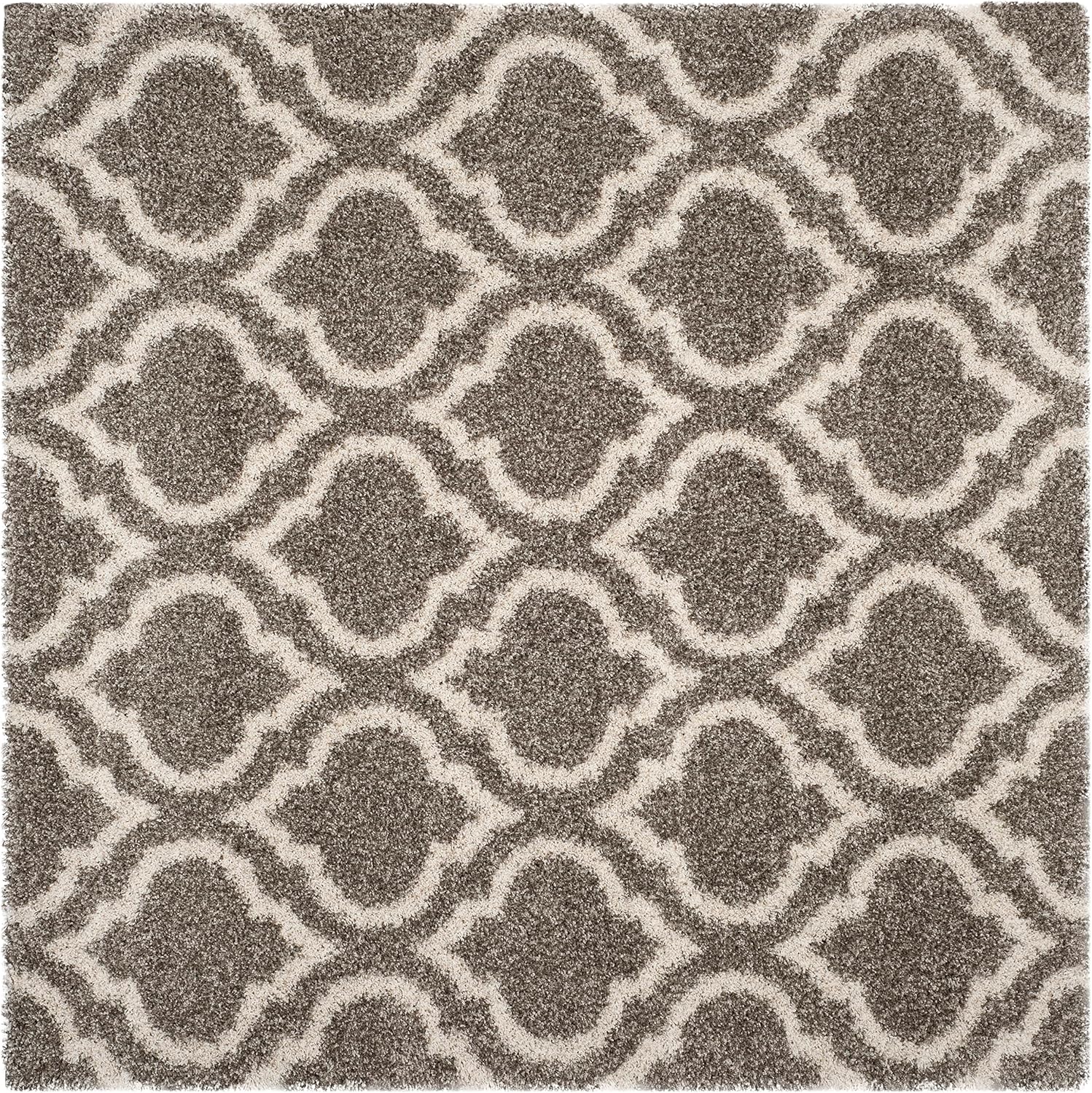 SAFAVIEH Hudson Shag Collection Area Rug - 7' Square, Grey & Ivory, Moroccan Design, Non-Shedding & Easy Care, 2-inch Thick Ideal for High Traffic Areas in Living Room, Bedroom (SGH284B)