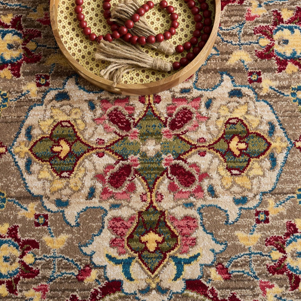 SAFAVIEH Kashan Collection Area Rug - 5'1' x 7'5', Taupe & Blue, Traditional Oriental Design, Non-Shedding & Easy Care, Ideal for High Traffic Areas in Living Room, Bedroom (KSN307E)