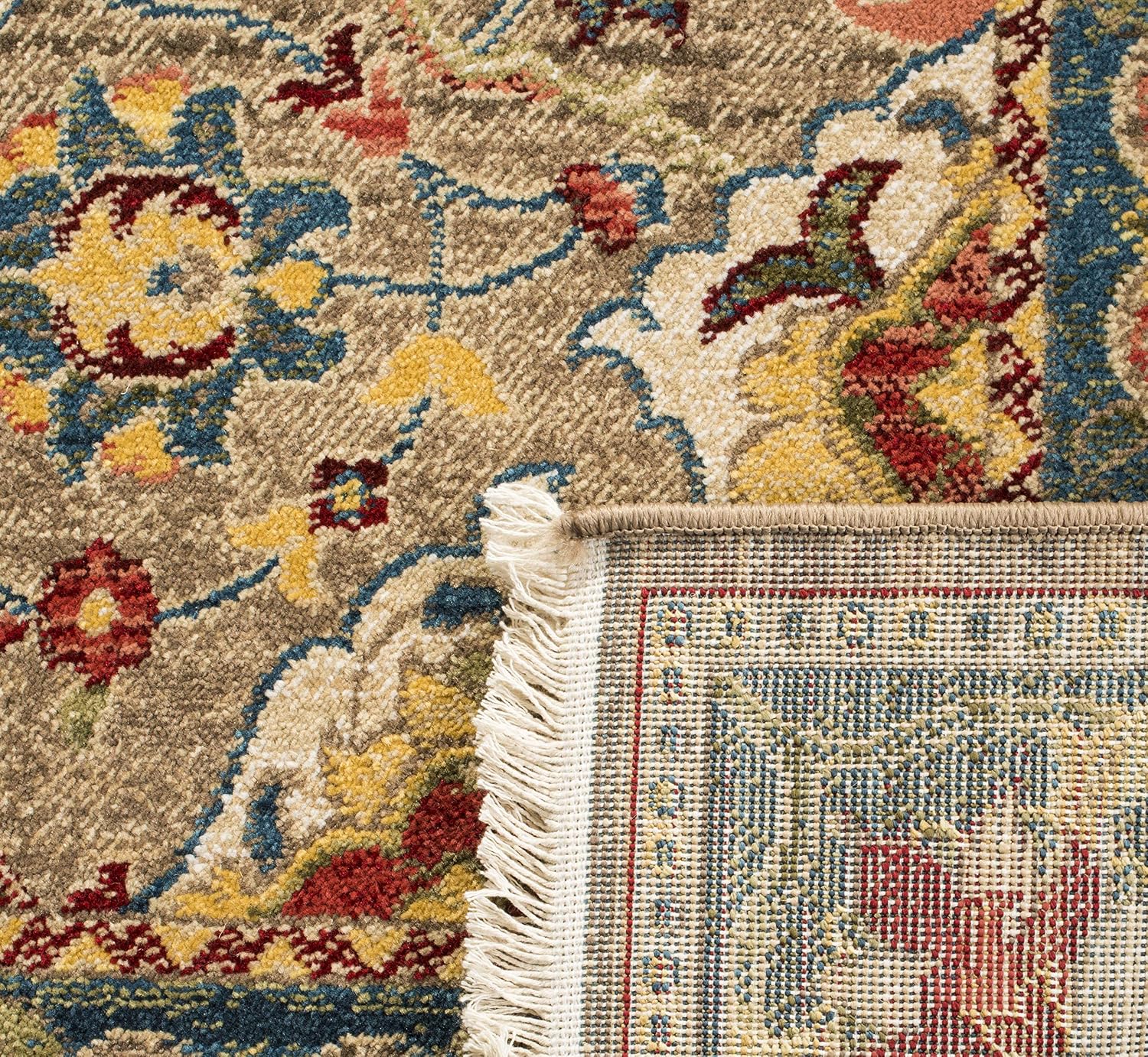 SAFAVIEH Kashan Collection Area Rug - 5'1' x 7'5', Taupe & Blue, Traditional Oriental Design, Non-Shedding & Easy Care, Ideal for High Traffic Areas in Living Room, Bedroom (KSN307E)