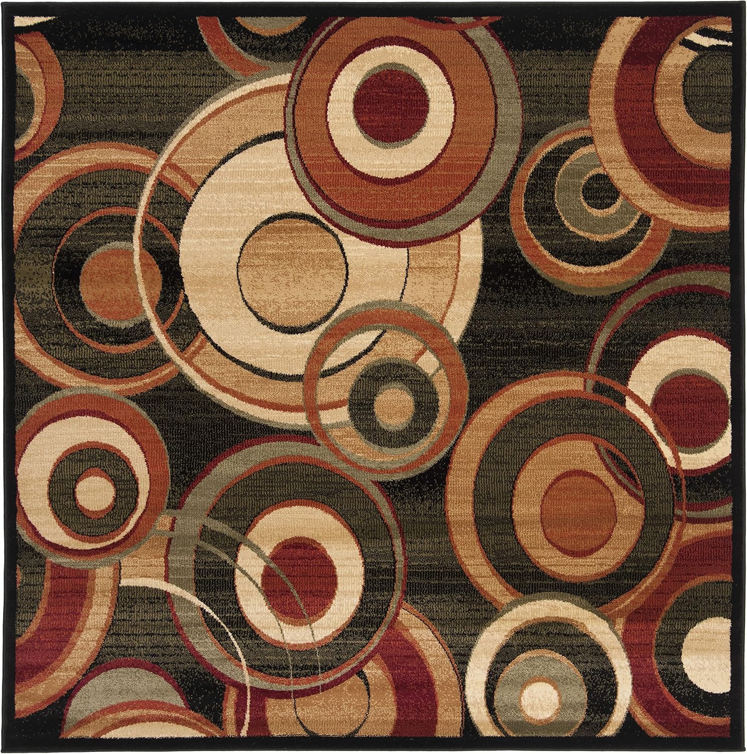 SAFAVIEH Lyndhurst Collection Area Rug - 7' Square, Black & Multi, Mid-Century Modern Design, Non-Shedding & Easy Care, Ideal for High Traffic Areas in Living Room, Bedroom (LNH225B)