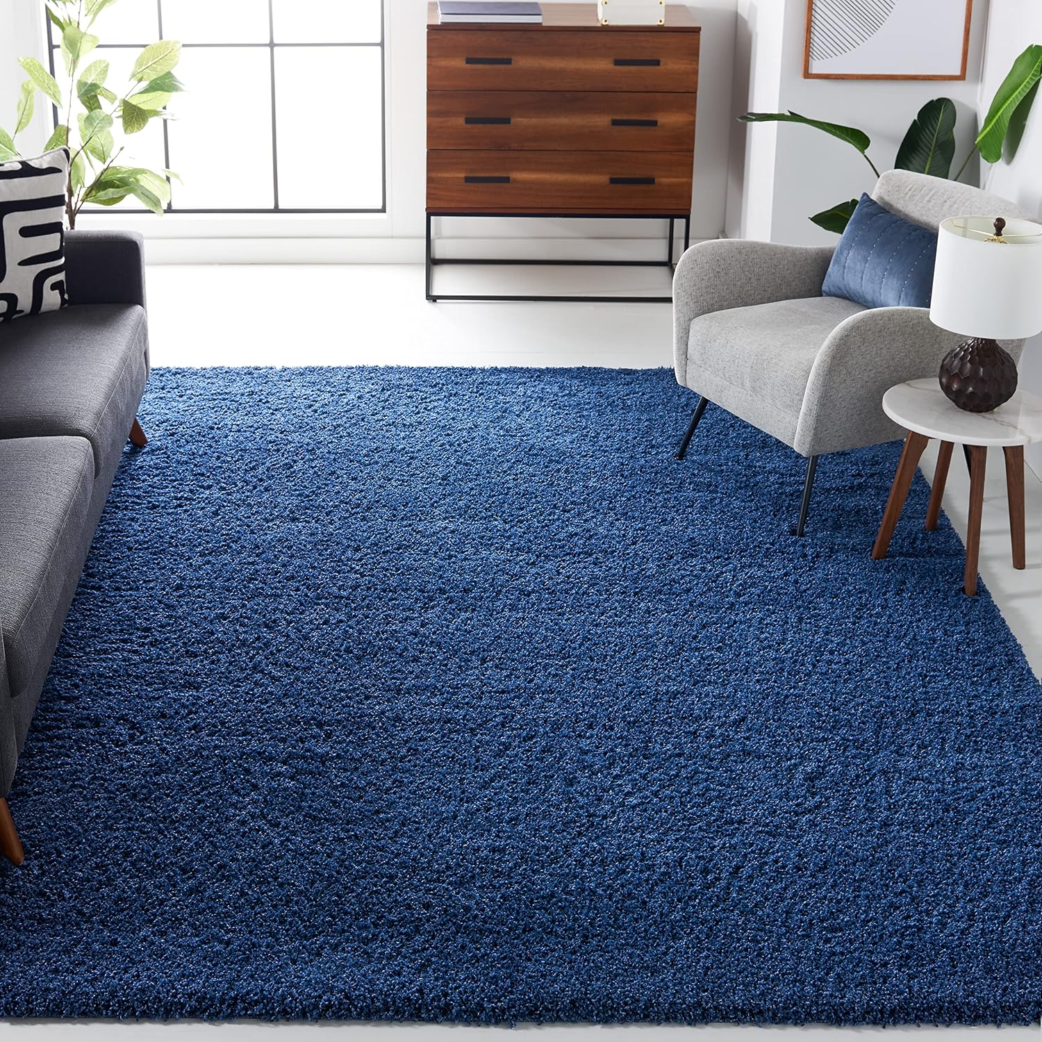 SAFAVIEH Laguna Shag Collection Area Rug - 10' x 14', Blue, Solid Design, Non-Shedding & Easy Care, 2-inch Thick Ideal for High Traffic Areas in Living Room, Bedroom (SGL303K)