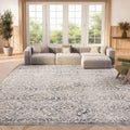 SAFAVIEH Brentwood Collection Area Rug - 9' x 12', Light Grey & Blue, Damask Design, Non-Shedding & Easy Care, Ideal for High Traffic Areas in Living Room, Bedroom (BNT810G)