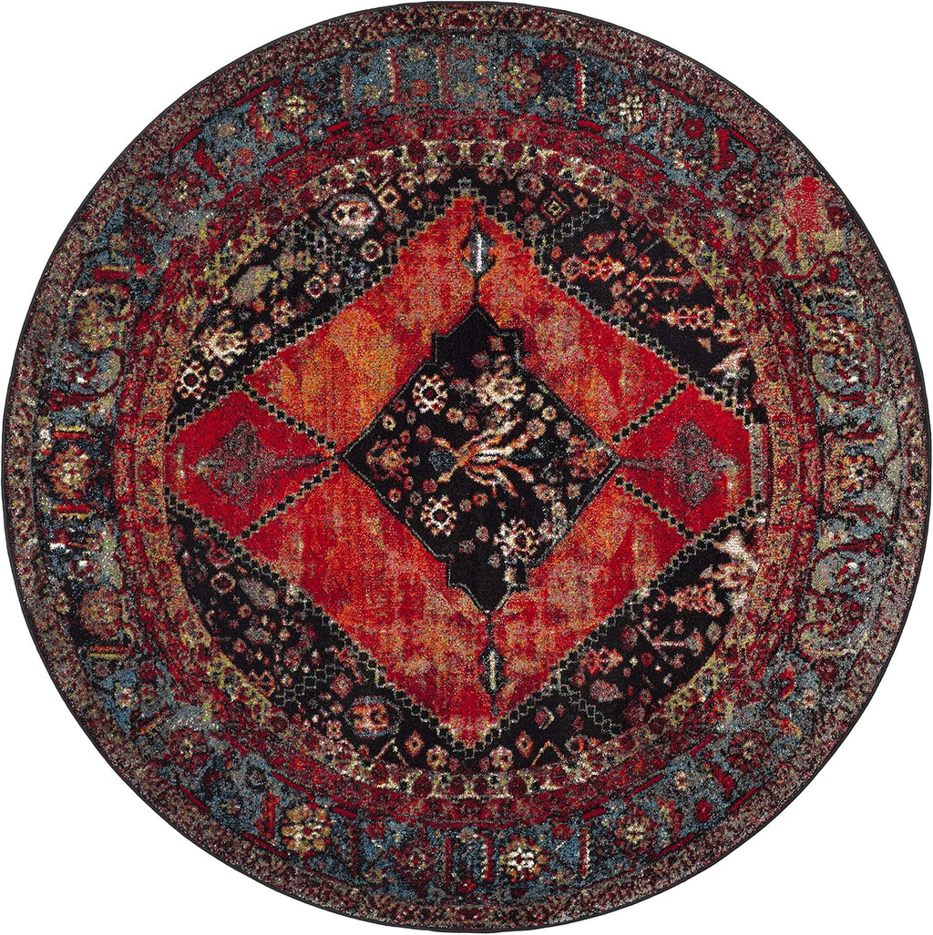 SAFAVIEH Vintage Hamadan Collection Area Rug - 6'7' Round, Orange & Multi, Oriental Traditional Persian Design, Non-Shedding & Easy Care, Ideal for High Traffic Areas in Living Room, Bedroom (VTH217B)