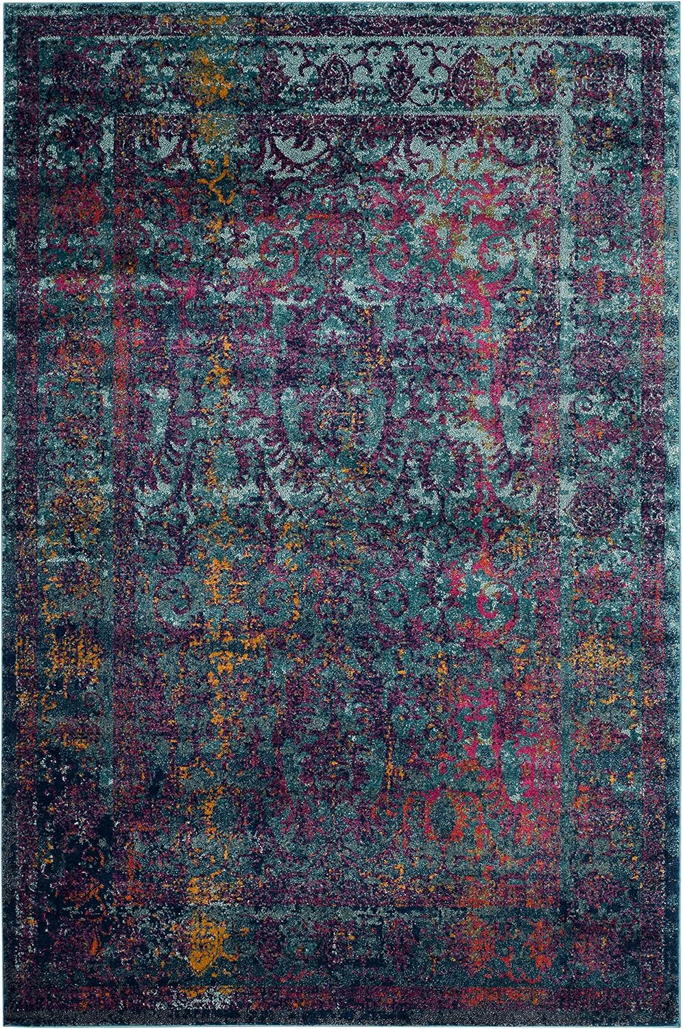 SAFAVIEH Granada Collection Area Rug - 5'1' x 7'6', Blue & Multi, Boho Chic Distressed Design, Non-Shedding & Easy Care, Ideal for High Traffic Areas in Living Room, Bedroom (GRA351C)
