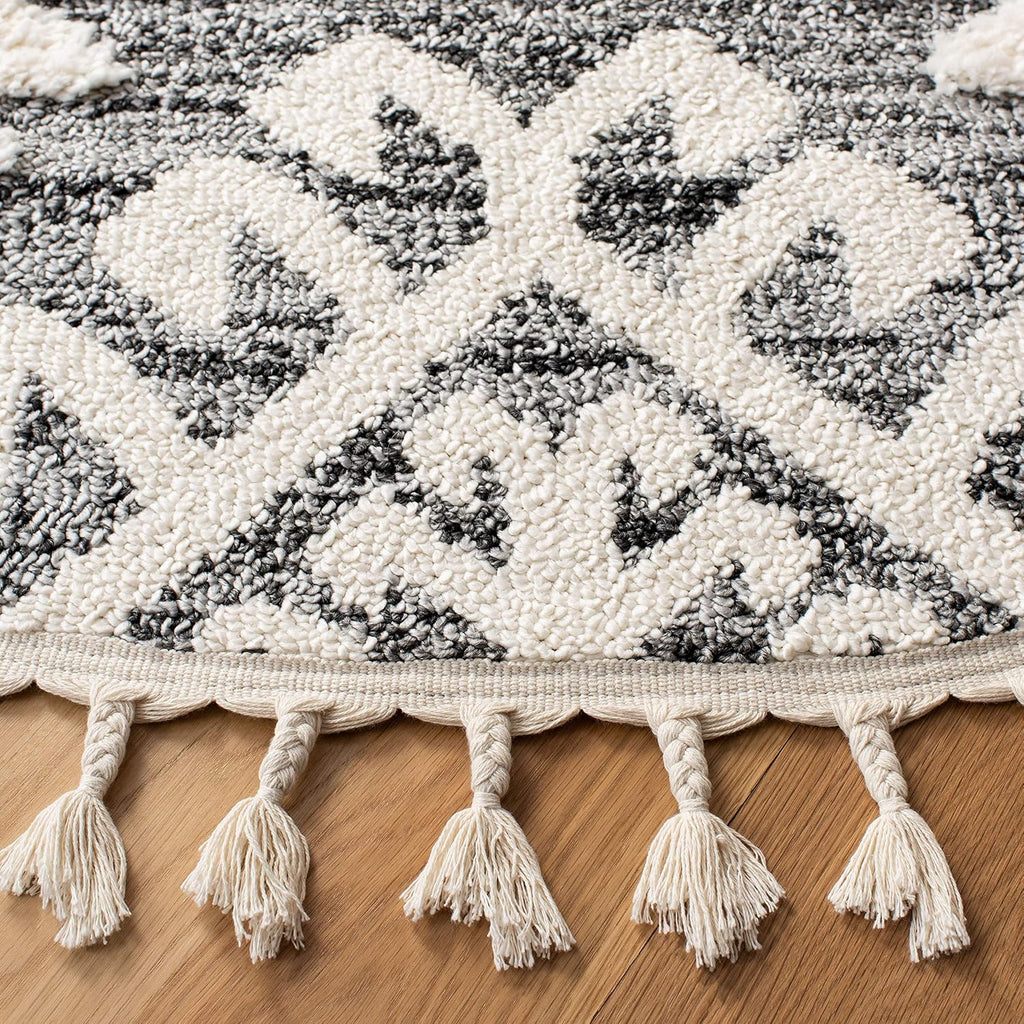 SAFAVIEH Moroccan Tassel Shag Collection Area Rug - 9' Square, Ivory & Grey, Boho Design, Non-Shedding & Easy Care, 2-inch Thick Ideal for High Traffic Areas in Living Room, Bedroom (MTS652F)