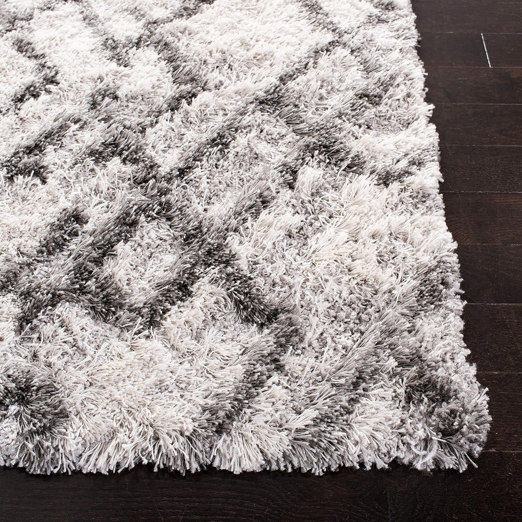 SAFAVIEH Horizon Shag Collection X-Large Area Rug - 11' x 15', Grey & Ivory, Abstract Design, Non-Shedding & Easy Care, 2-inch Thick Ideal for High Traffic Areas in Living Room, Bedroom (HZN894F)