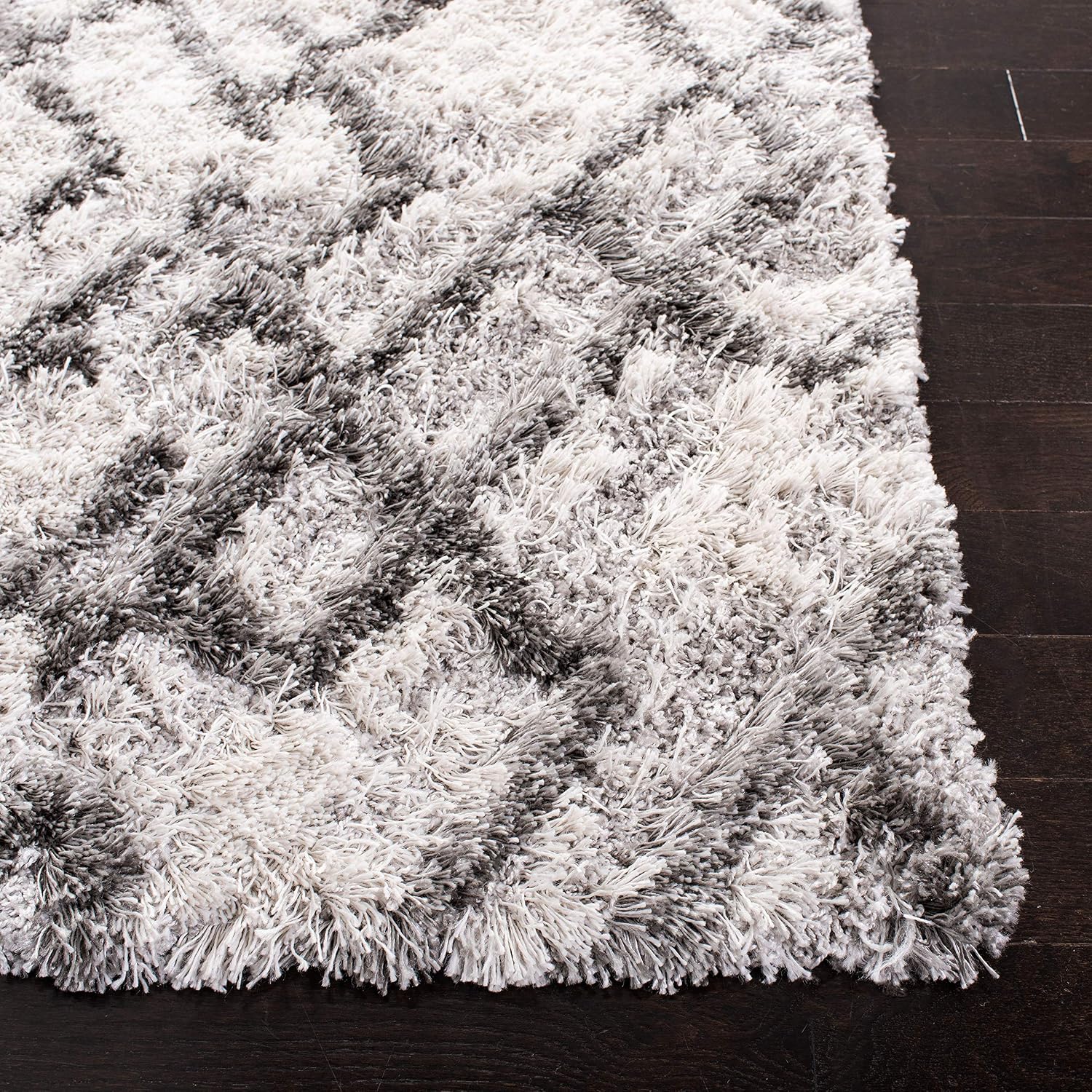 SAFAVIEH Horizon Shag Collection X-Large Area Rug - 11' x 15', Grey & Ivory, Abstract Design, Non-Shedding & Easy Care, 2-inch Thick Ideal for High Traffic Areas in Living Room, Bedroom (HZN894F)
