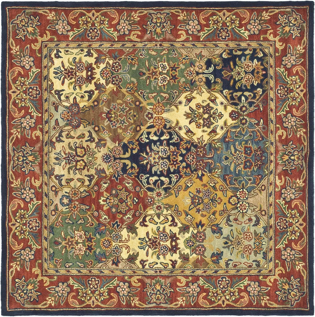 SAFAVIEH Heritage Collection Area Rug - 6' Square, Multi & Burgundy, Handmade Traditional Oriental Wool, Ideal for High Traffic Areas in Living Room, Bedroom (HG911A)