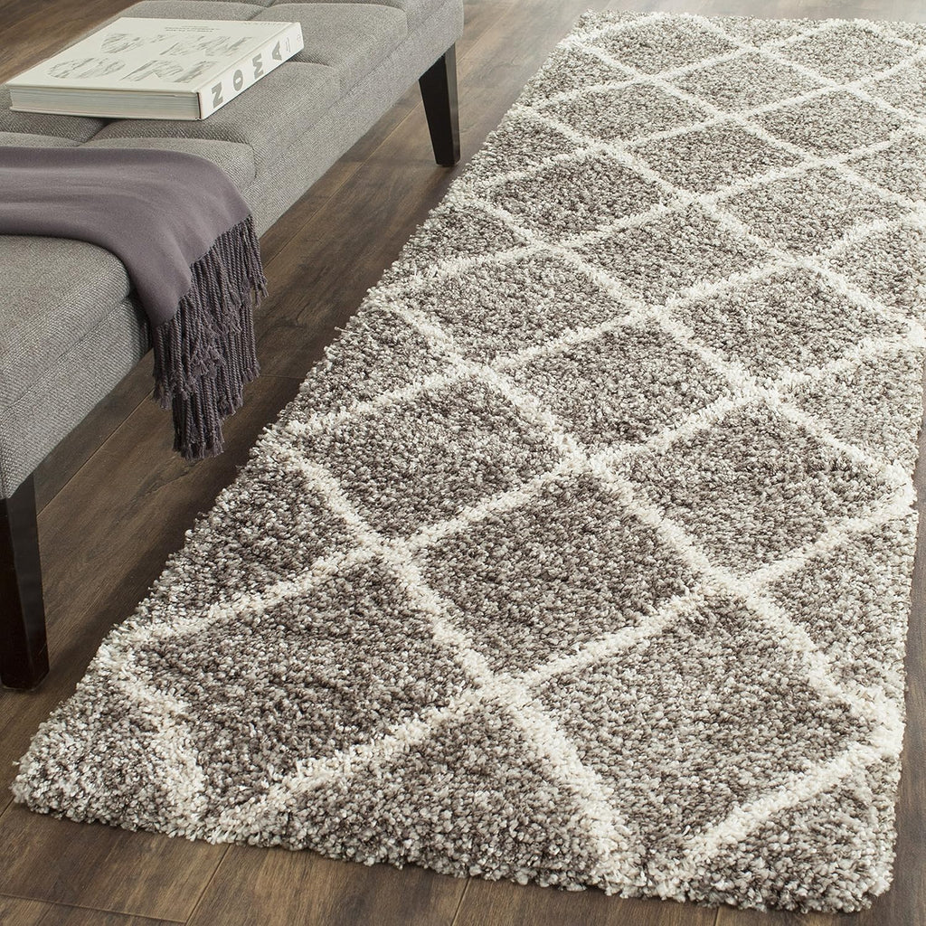 SAFAVIEH Hudson Shag Collection Runner Rug - 2'3' x 22', Grey & Ivory, Modern Trellis Design, Non-Shedding & Easy Care, 2-inch Thick Ideal for High Traffic Areas in Living Room, Bedroom (SGH281B)