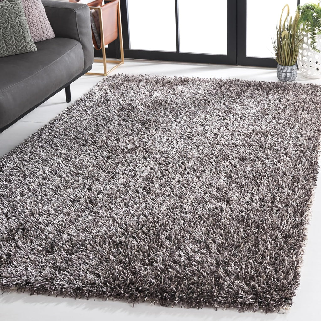 SAFAVIEH New Orleans Shag Collection Area Rug - 6' x 9', Platinum & Ivory, Handmade, 1.6-inch Thick Ideal for High Traffic Areas in Living Room, Bedroom (SG531-7612)