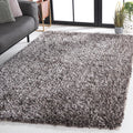 SAFAVIEH New Orleans Shag Collection Area Rug - 6' x 9', Platinum & Ivory, Handmade, 1.6-inch Thick Ideal for High Traffic Areas in Living Room, Bedroom (SG531-7612)