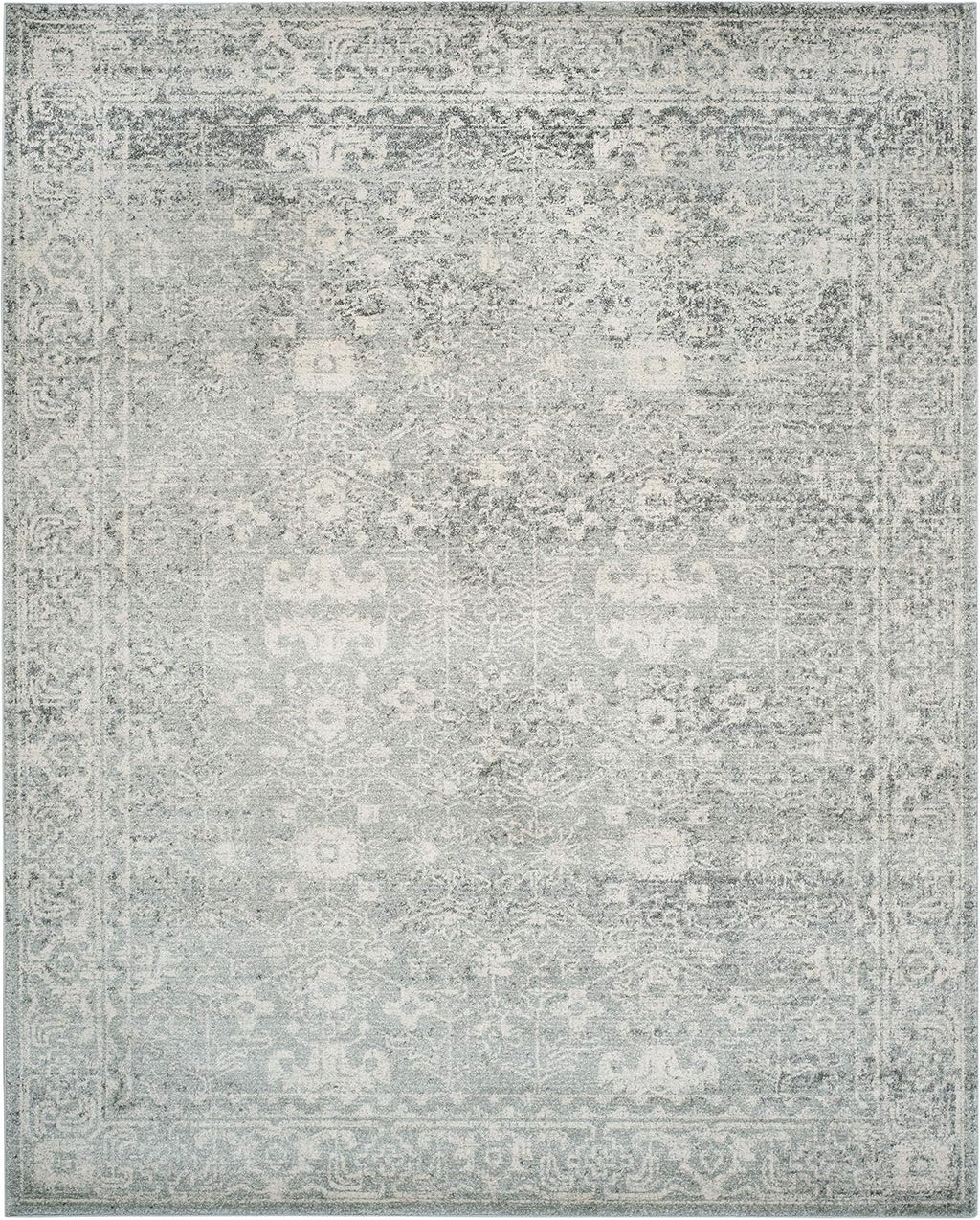 SAFAVIEH Evoke Collection Area Rug - 9' x 12', Silver & Ivory, Shabby Chic Distressed Design, Non-Shedding & Easy Care, Ideal for High Traffic Areas in Living Room, Bedroom (EVK270Z)