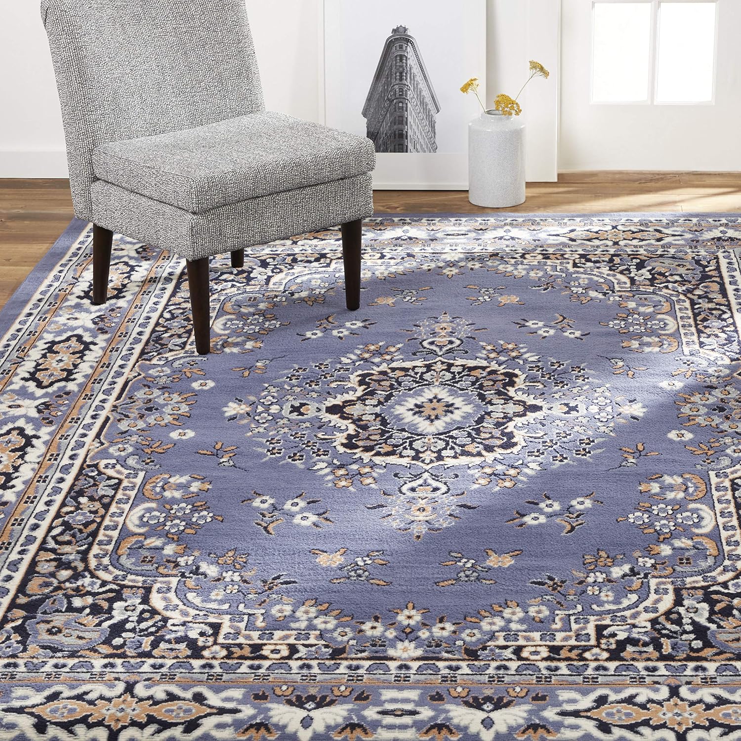 Home Dynamix Premium Sakarya Traditional Medallion Border Area Rug, Country Blue, 9'2'x12'5' Rectangle