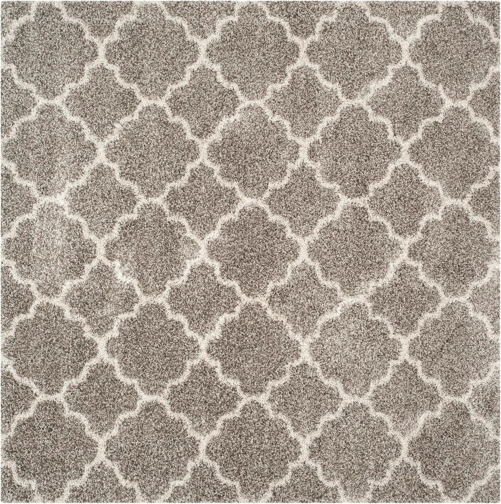 SAFAVIEH Hudson Shag Collection Area Rug - 7' Square, Grey & Ivory, Moroccan Trellis Design, Non-Shedding & Easy Care, 2-inch Thick Ideal for High Traffic Areas in Living Room, Bedroom (SGH282B)