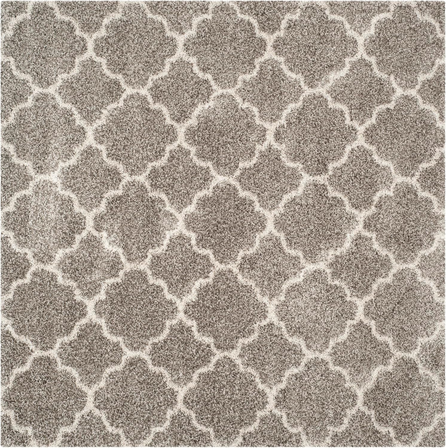 SAFAVIEH Hudson Shag Collection Area Rug - 7' Square, Grey & Ivory, Moroccan Trellis Design, Non-Shedding & Easy Care, 2-inch Thick Ideal for High Traffic Areas in Living Room, Bedroom (SGH282B)