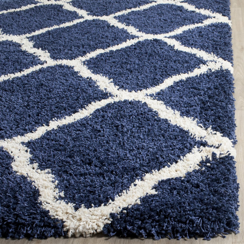 SAFAVIEH Hudson Shag Collection Area Rug - 9' x 12', Navy & Ivory, Moroccan Trellis Design, Non-Shedding & Easy Care, 2-inch Thick Ideal for High Traffic Areas in Living Room, Bedroom (SGH283C)