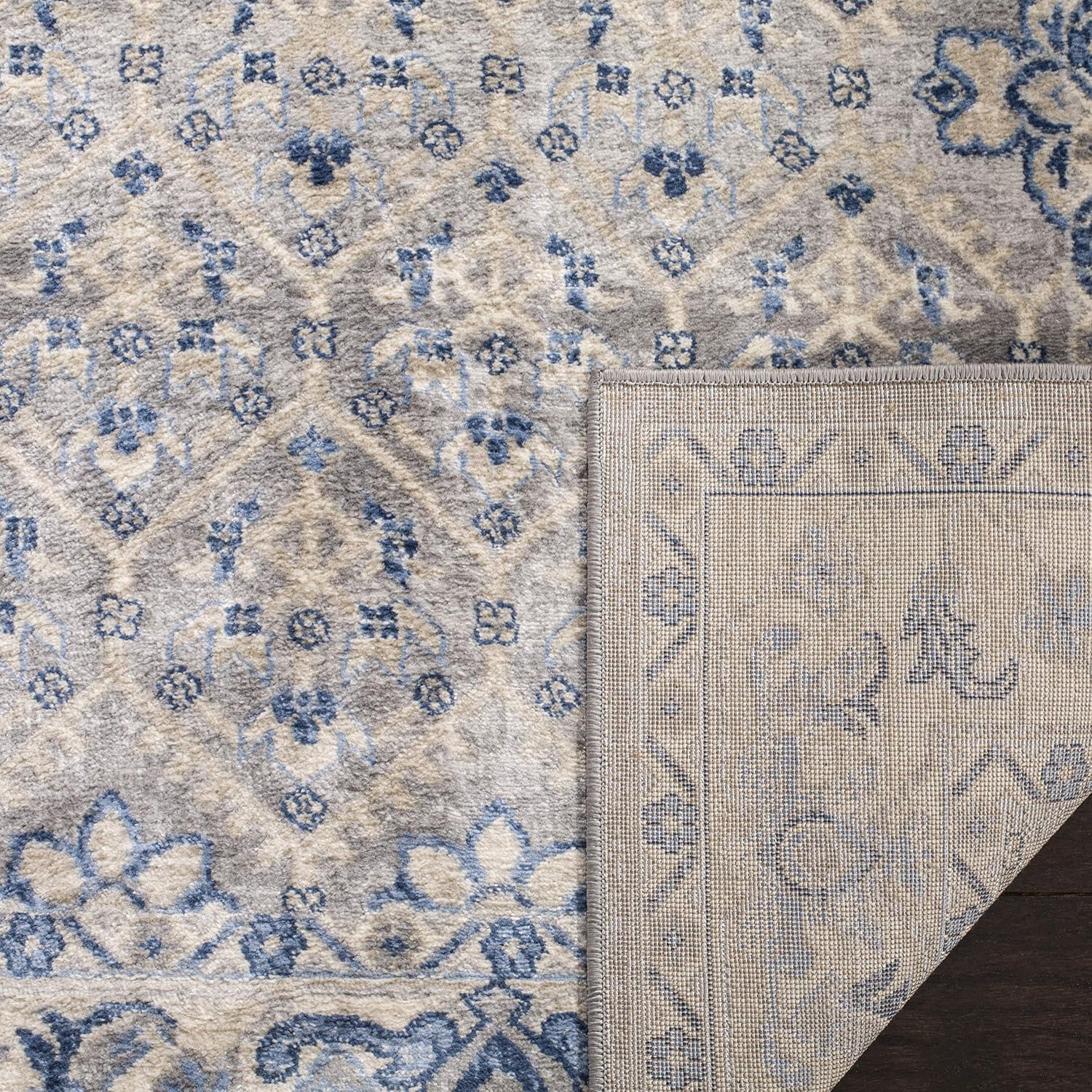 SAFAVIEH Brentwood Collection Area Rug - 9' x 12', Light Grey & Blue, Oriental Distressed Design, Non-Shedding & Easy Care, Ideal for High Traffic Areas in Living Room, Bedroom (BNT869G)