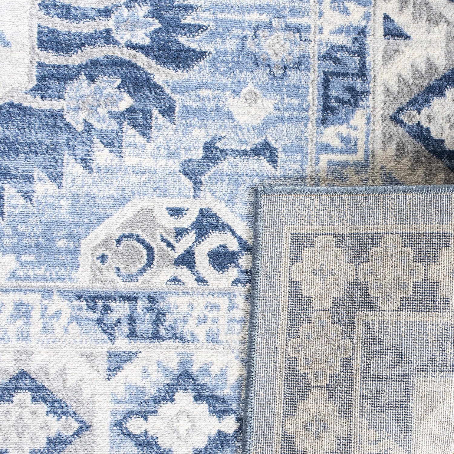 SAFAVIEH Kazak Collection Runner Rug - 2' x 8', Blue & Creme, Traditional Design, Non-Shedding & Easy Care, Ideal for High Traffic Areas in Living Room, Bedroom (KZK119D)