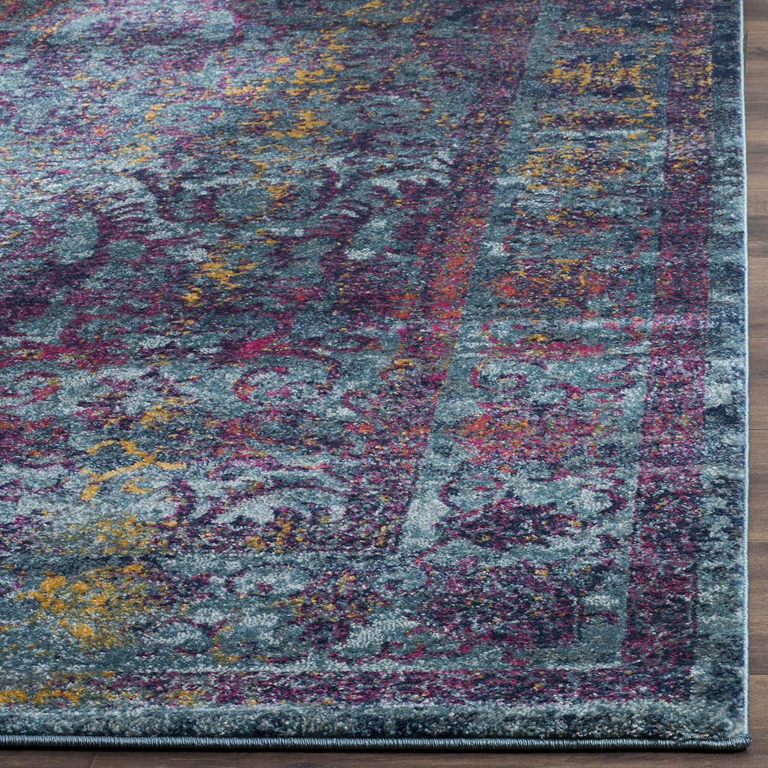 SAFAVIEH Granada Collection 8' x 10' Blue/Multi GRA351C Boho Chic Distressed Non-Shedding Living Room Bedroom Dining Home Office Area Rug