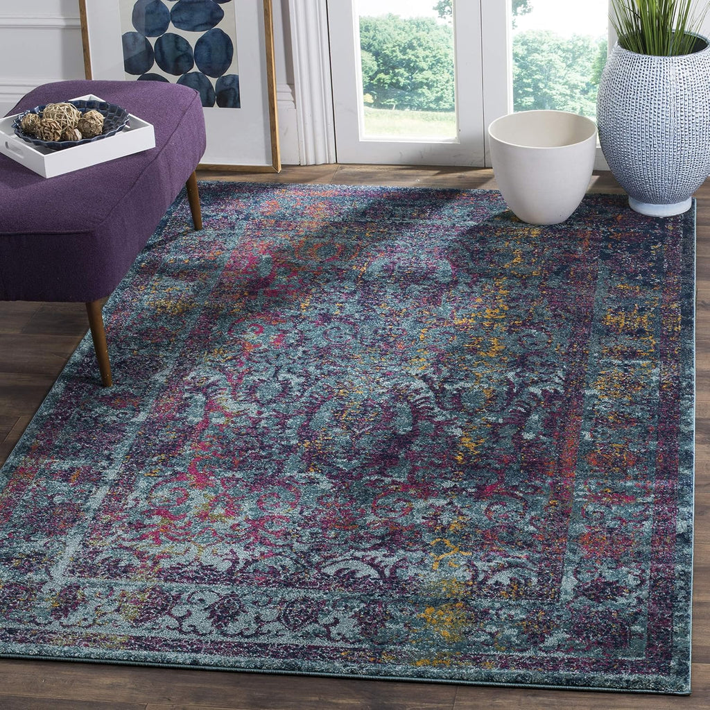 SAFAVIEH Granada Collection 8' x 10' Blue/Multi GRA351C Boho Chic Distressed Non-Shedding Living Room Bedroom Dining Home Office Area Rug