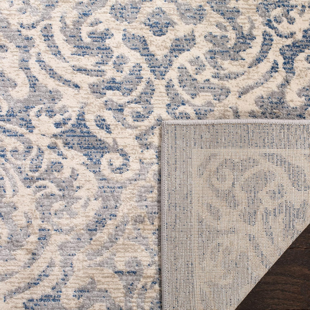 SAFAVIEH Brentwood Collection Area Rug - 9' x 12', Light Grey & Blue, Damask Design, Non-Shedding & Easy Care, Ideal for High Traffic Areas in Living Room, Bedroom (BNT810G)