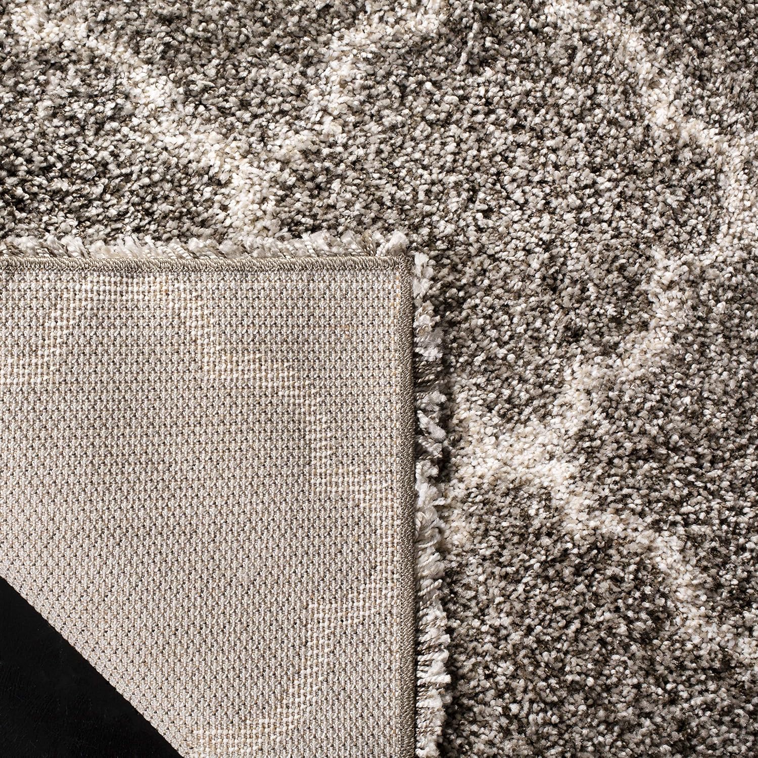 SAFAVIEH Hudson Shag Collection Area Rug - 7' Square, Grey & Ivory, Moroccan Trellis Design, Non-Shedding & Easy Care, 2-inch Thick Ideal for High Traffic Areas in Living Room, Bedroom (SGH282B)