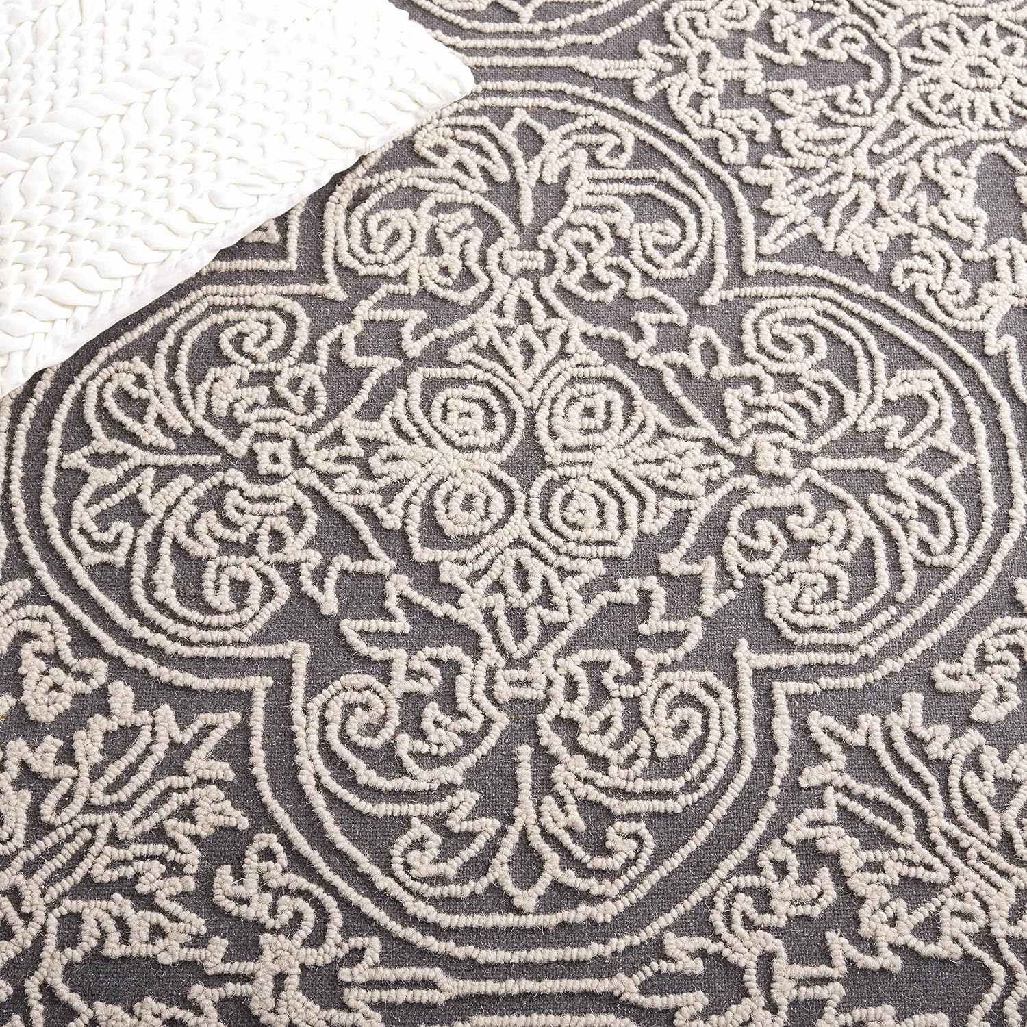 SAFAVIEH Trace Collection Area Rug - 9' x 12', Dark Grey & Light Grey, Handmade Wool, Ideal for High Traffic Areas in Living Room, Bedroom (TRC101A)