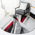 SAFAVIEH Hollywood Collection Area Rug - 6'7' Round, Grey & Red, Mid-Century Modern Design, Non-Shedding & Easy Care, Ideal for High Traffic Areas in Living Room, Bedroom (HLW710Q)