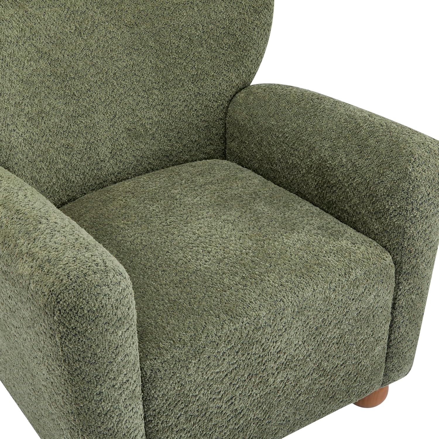 Christopher Knight Home Lindy Wingback Accent Chair, Upholstered Armchair with Rounded Wooden Legs, Curved Backrest Single Sofa, Soft Cushion Seating, Comfy Lounge Chair for Living Room, Olive Green