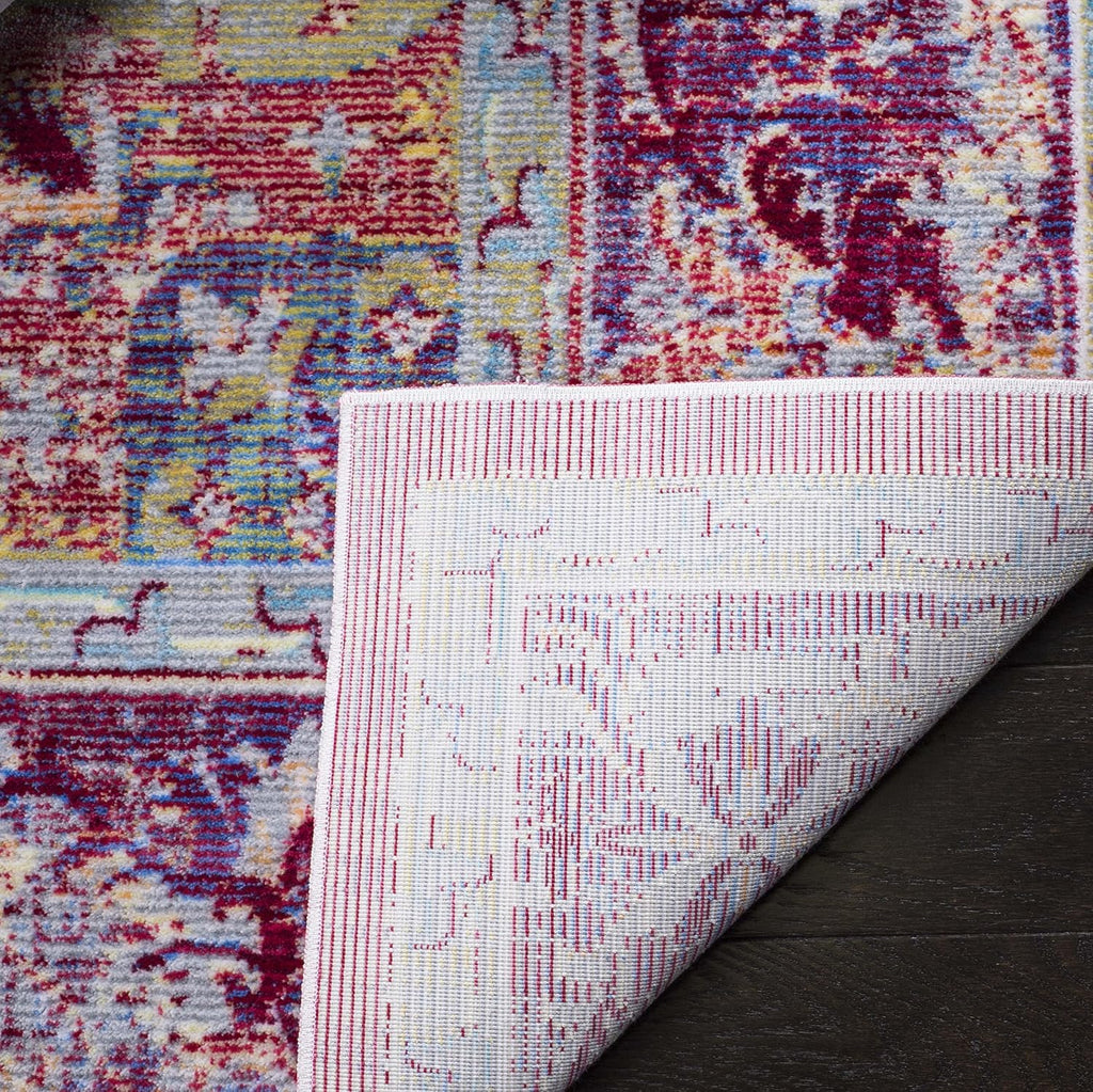 SAFAVIEH Claremont Collection Area Rug - 6'7' Square, Purple & Coral, Oriental Medallion Distressed Design, Non-Shedding & Easy Care, Ideal for High Traffic Areas in Living Room, Bedroom (CLR664A)